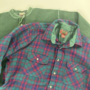 VTG Mervyns High Sierra Plaid Mens Large Acrylic Flannel + Green Long Sleeve